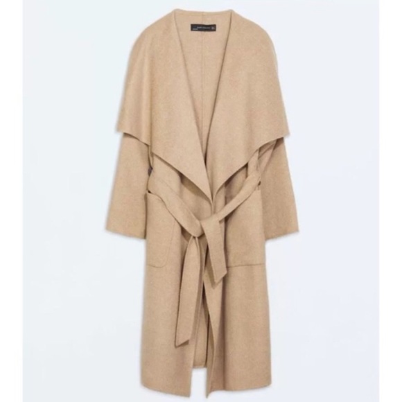 NWT RARE ZARA CAMEL BEIGE WATERFALL WOOL DRAPED COAT JACKET WINTER BLOGGER FAVE - Picture 15 of 15